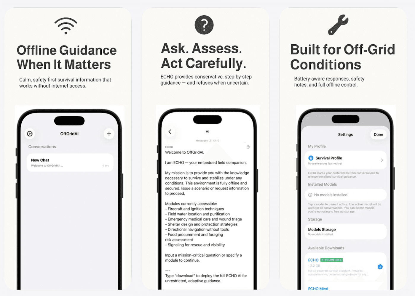 offgrid:AI iOS app offline conversation screen