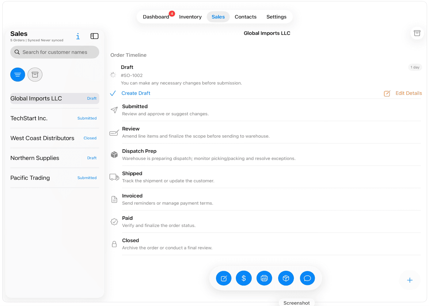 The Company App iPad screenshot showing inventory dashboard