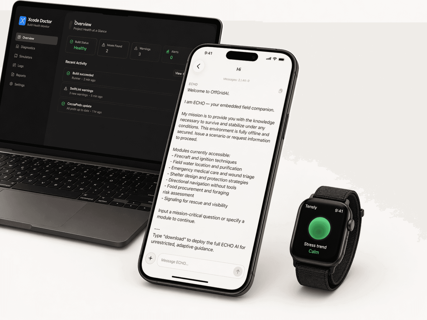 3NSOFTS product showcase on iPhone, iPad, and Mac