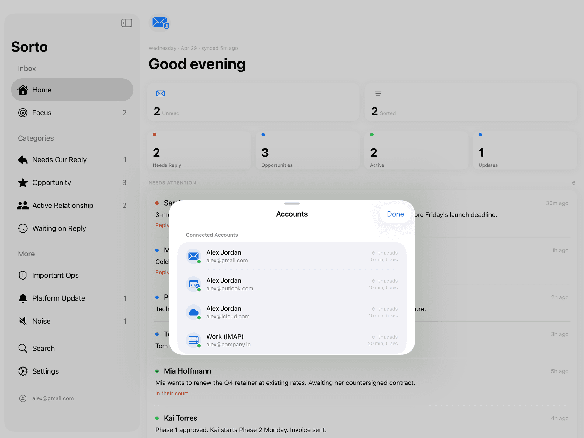 Sorto Command Center — inbox prioritised by what matters now