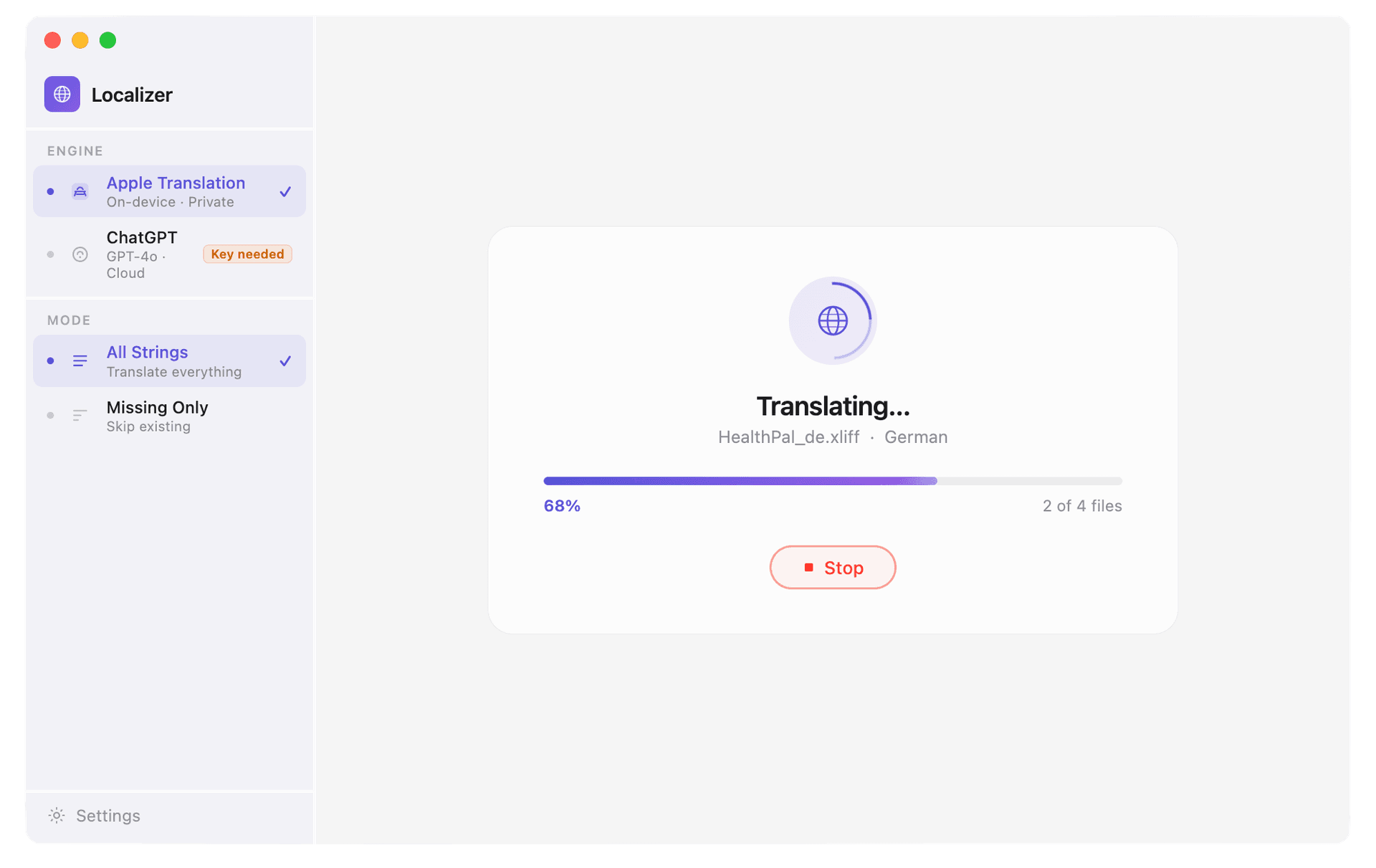 Xcode Localization Translator placeholder preservation on macOS