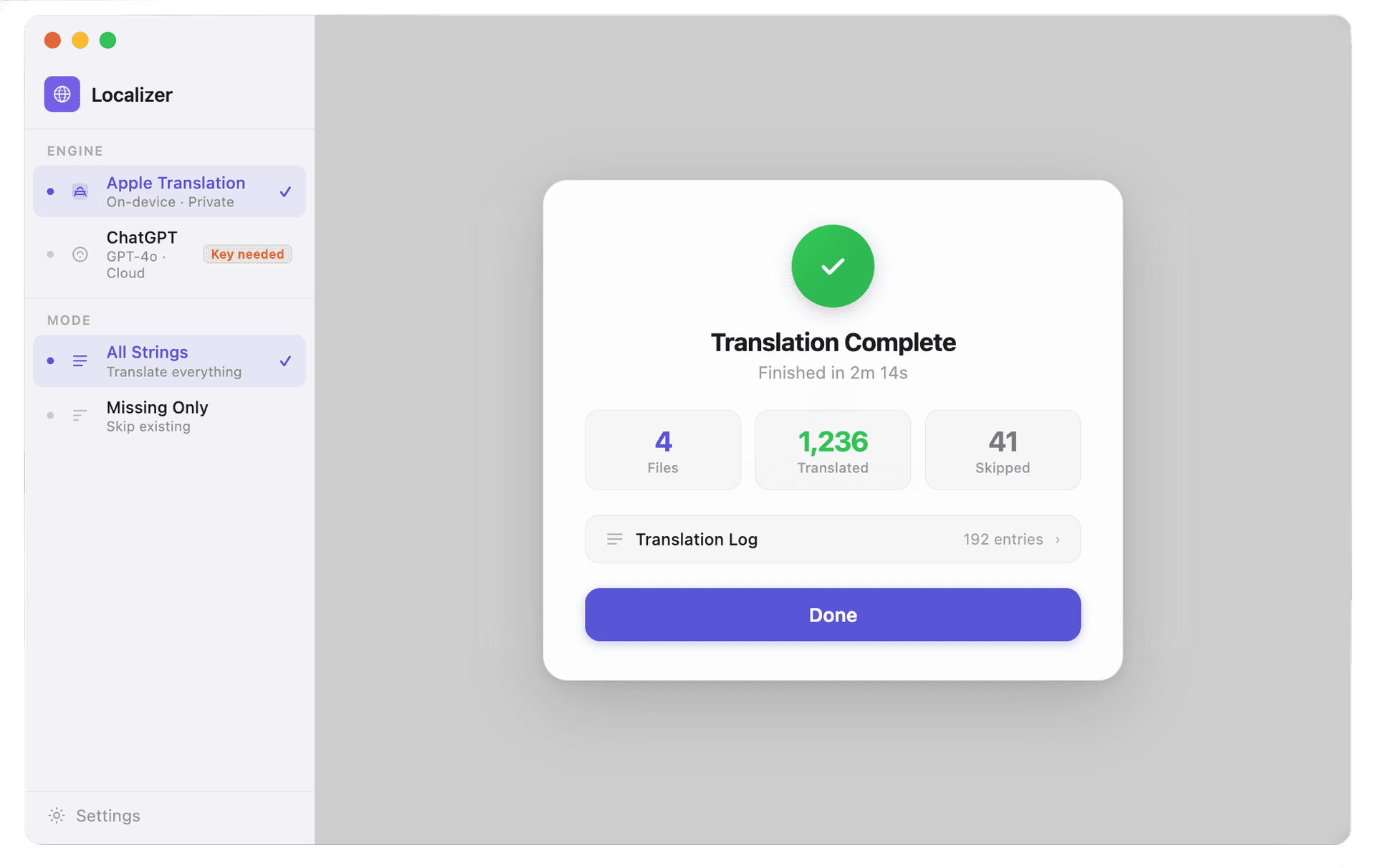 Xcode Localization Translator 100+ language support on macOS