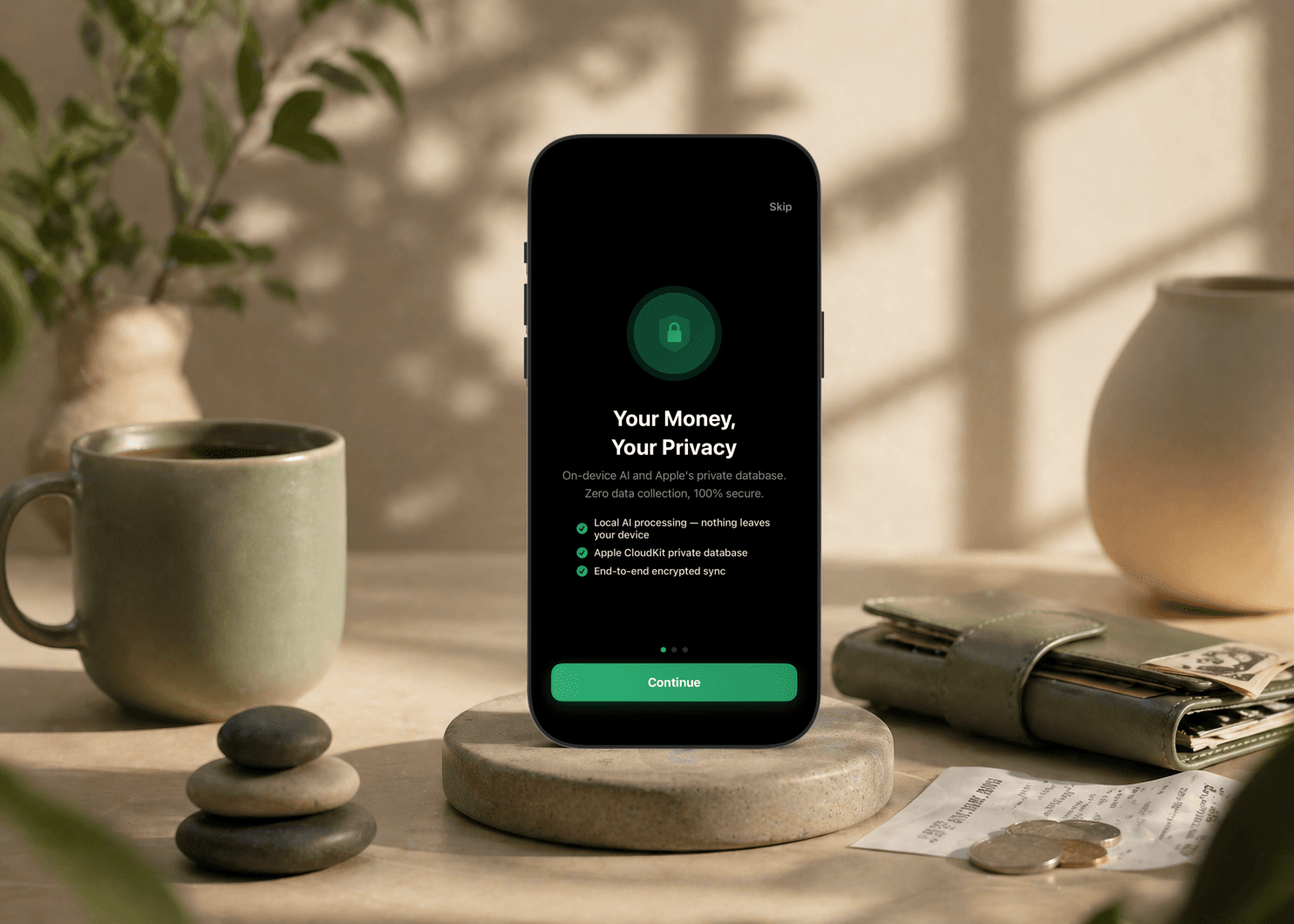 CalmLedger — savings goals tracker and multi-currency expense log on iPhone