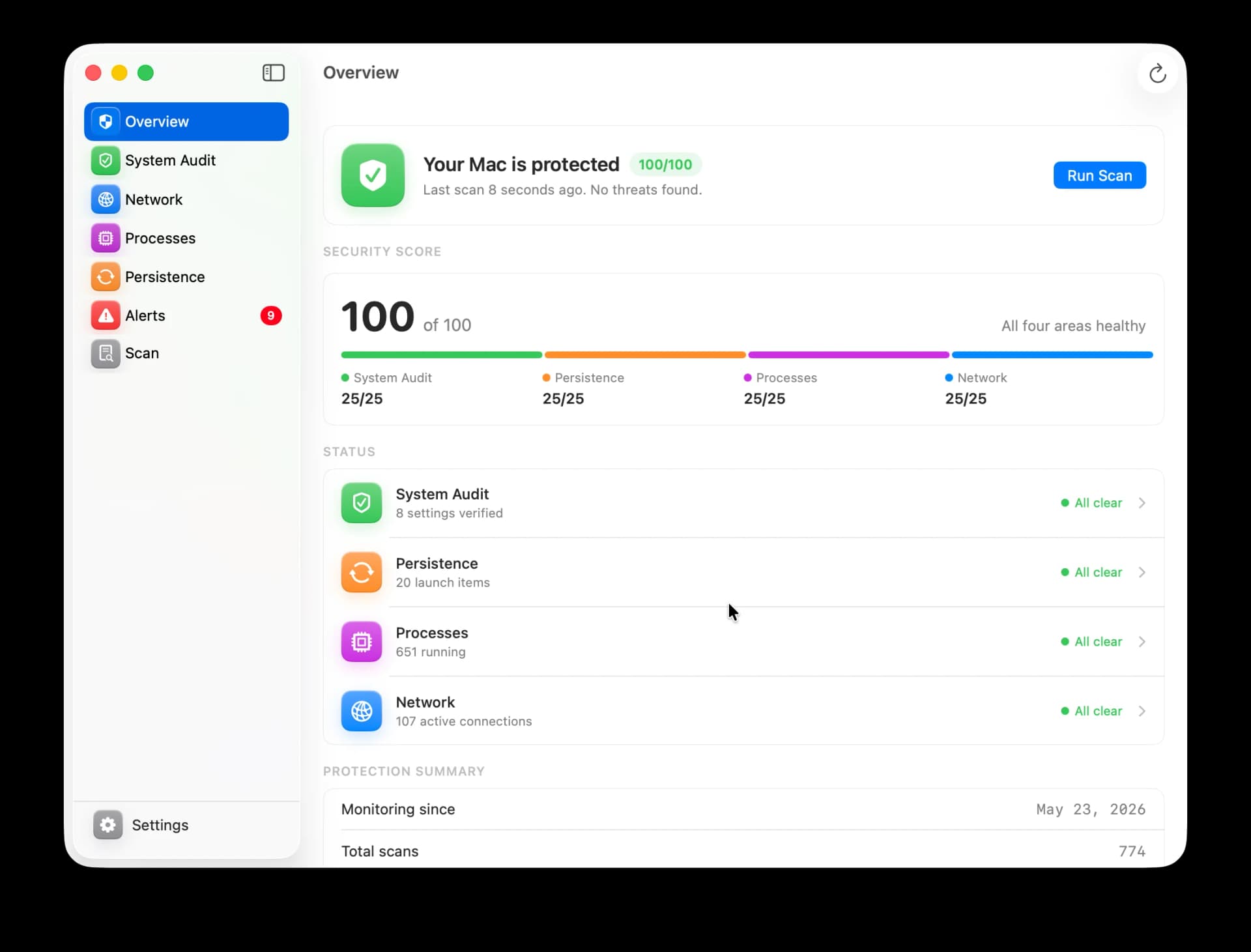 Nick macOS security suite dashboard