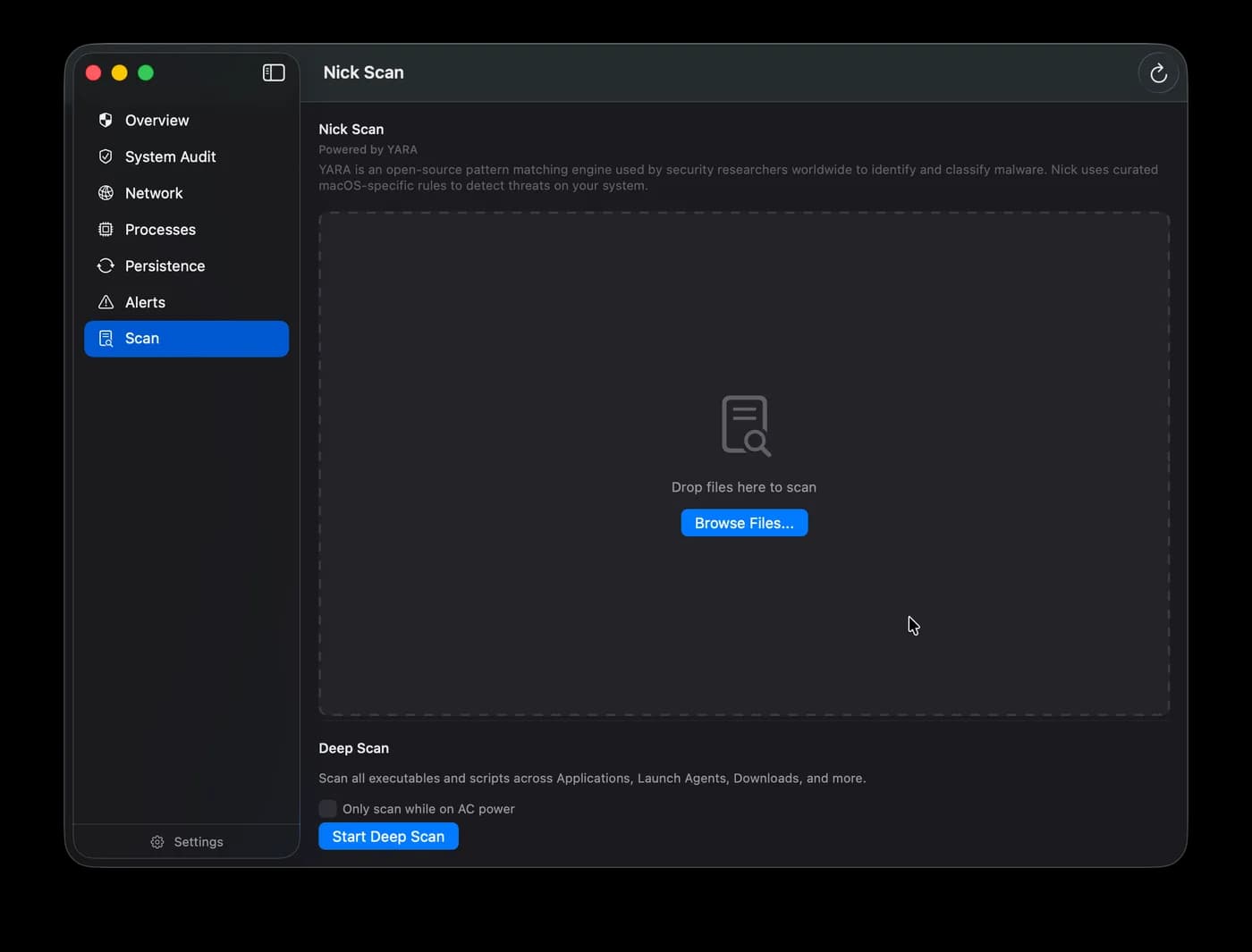 Nick YARA Scanner — powered by libyara with drag-and-drop scanning