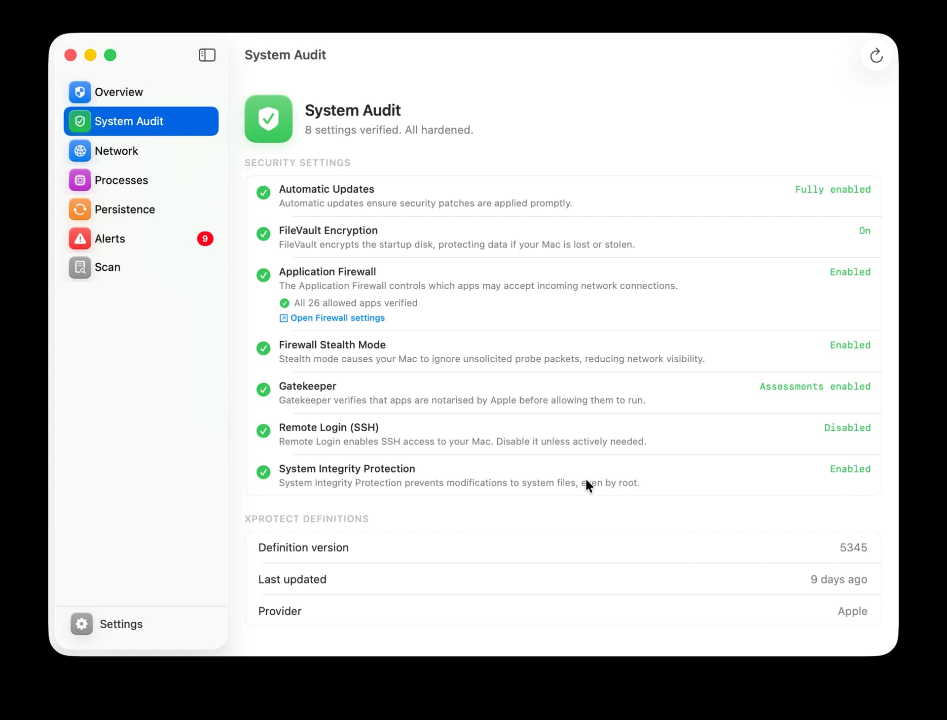 Nick System Integrity Audit view