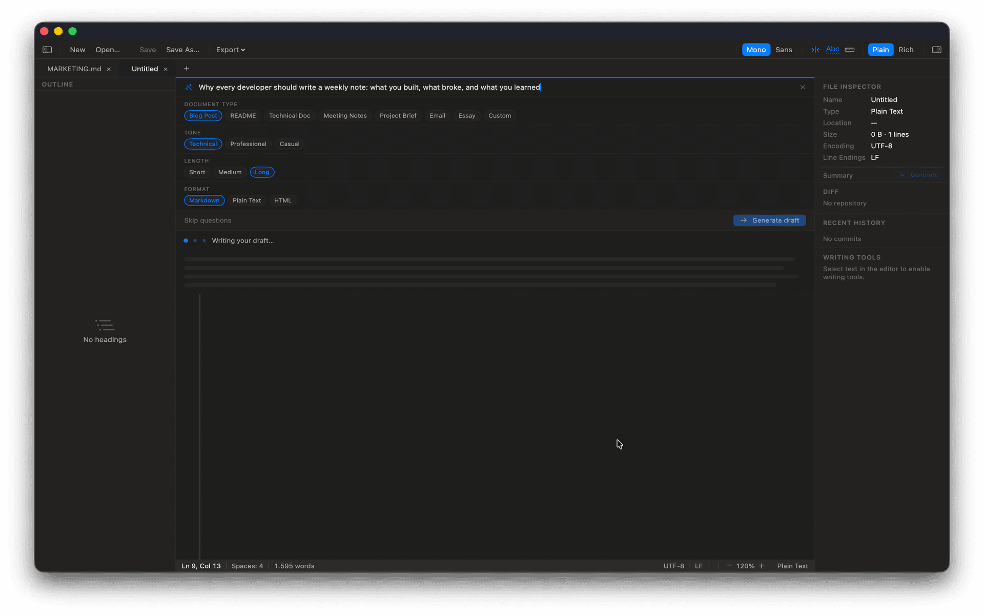 Paperforge on-device AI draft generation