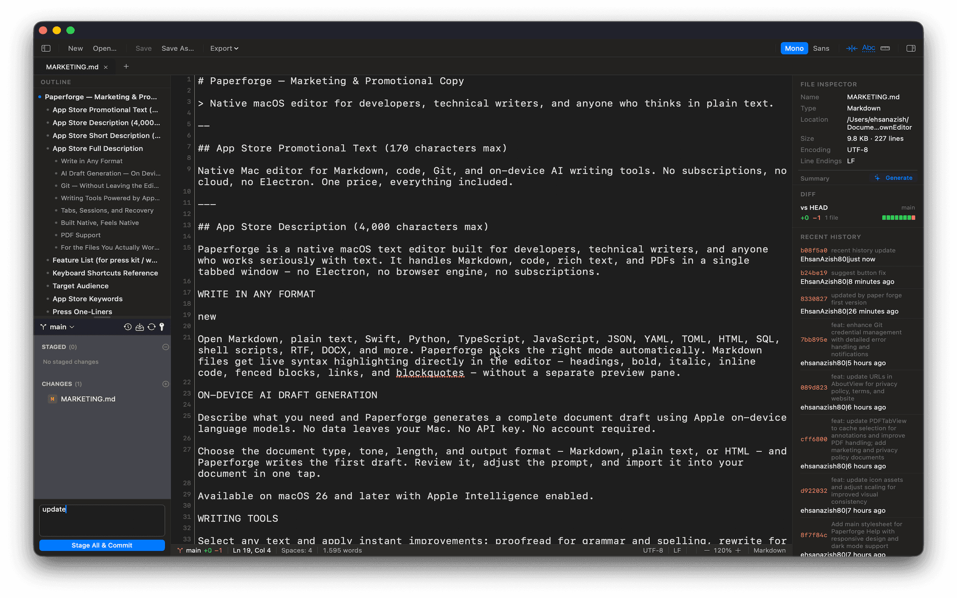 Paperforge integrated Git sidebar