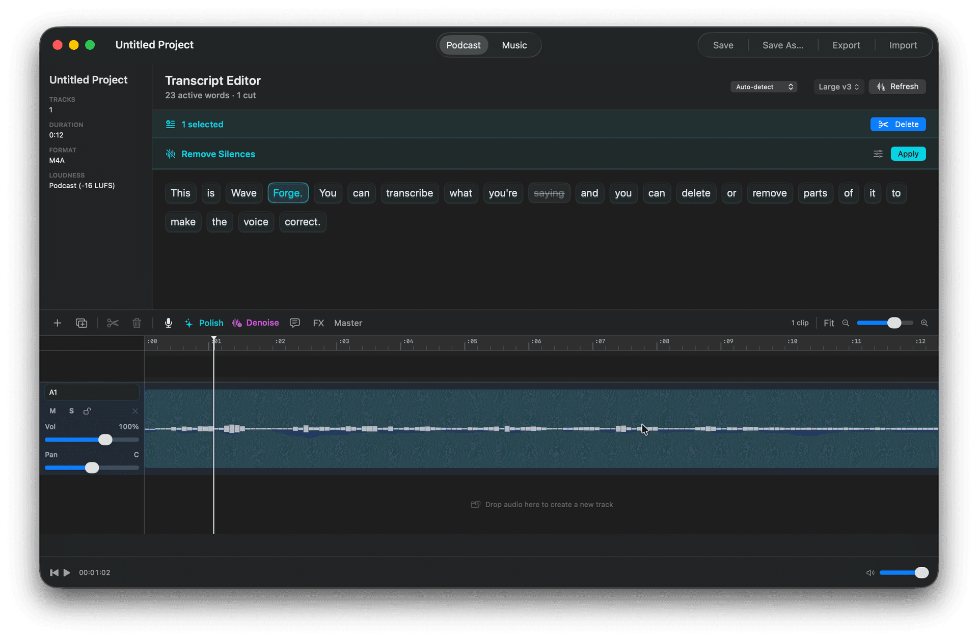 Waveforge export sheet with LUFS targets