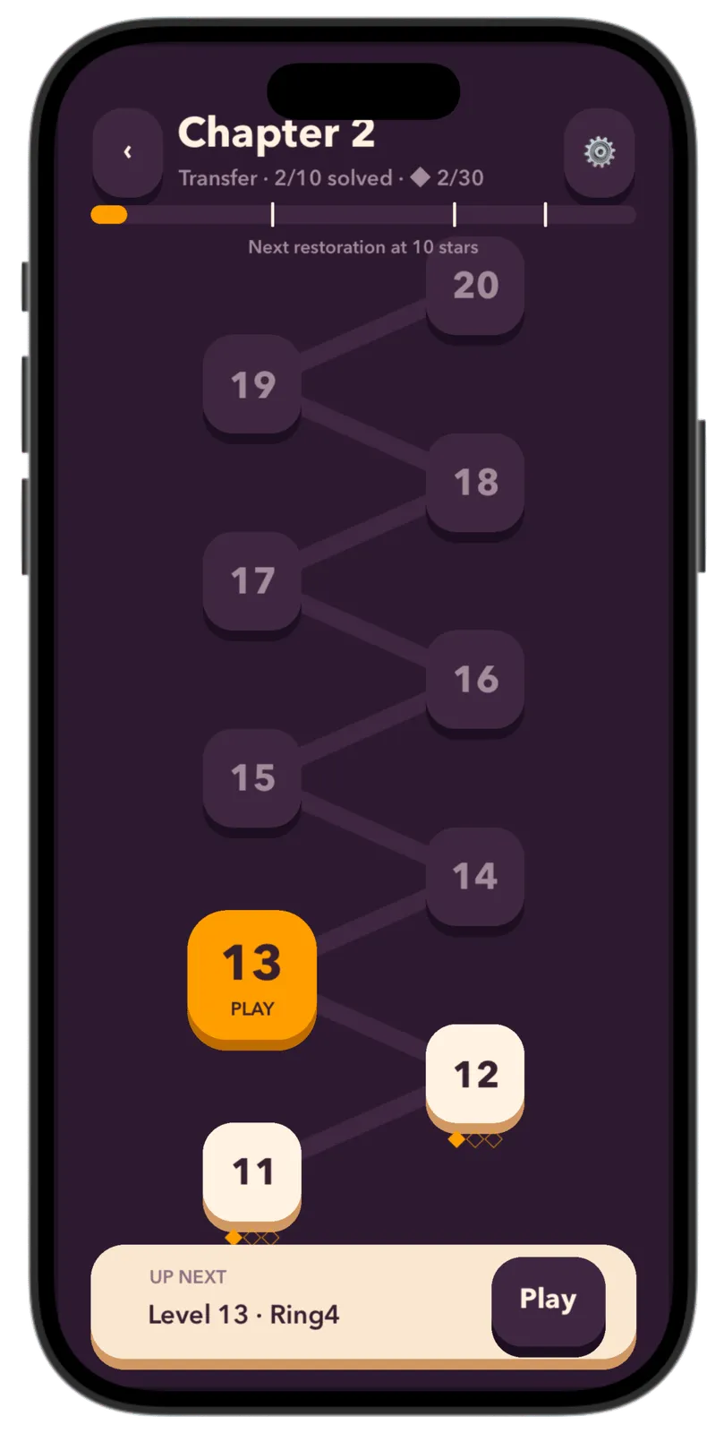 Number Network Chapter 2 campaign map with level and star progress