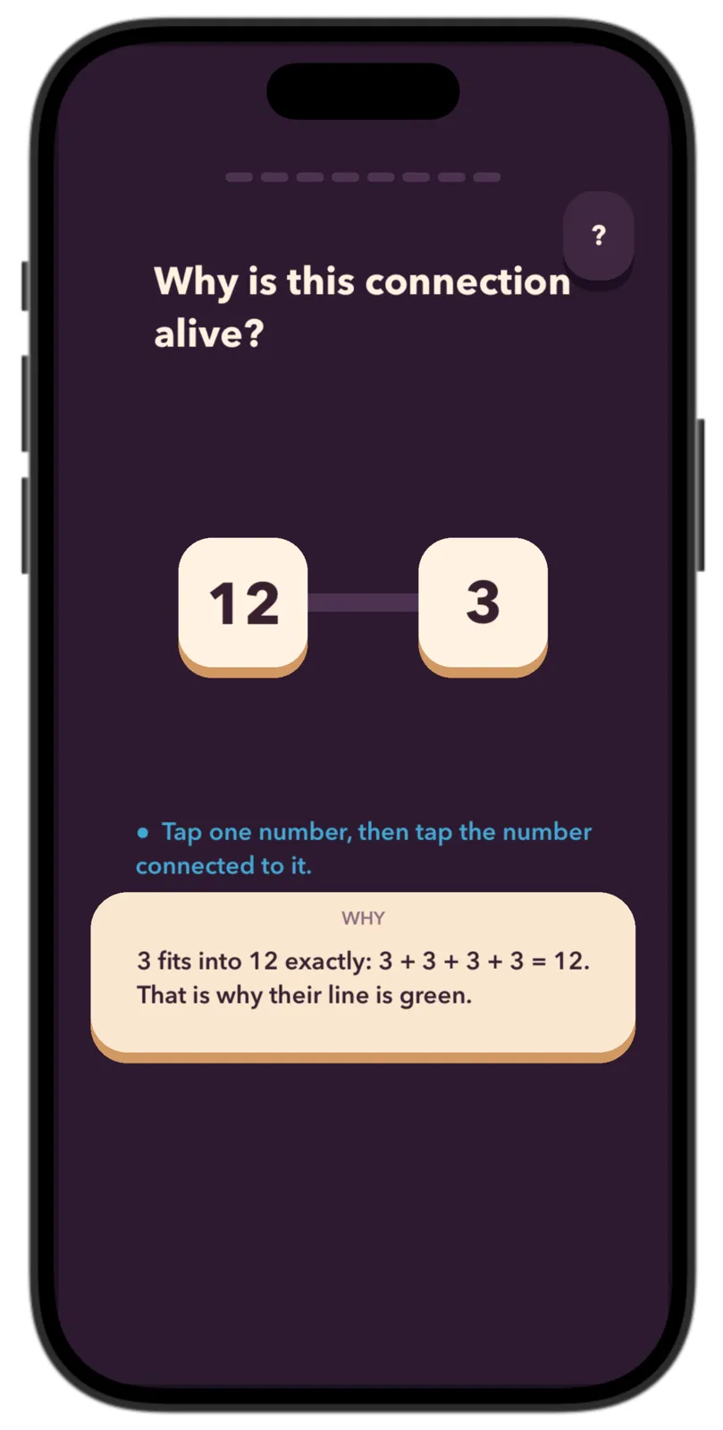 Number Network lesson explaining why 3 fits into 12